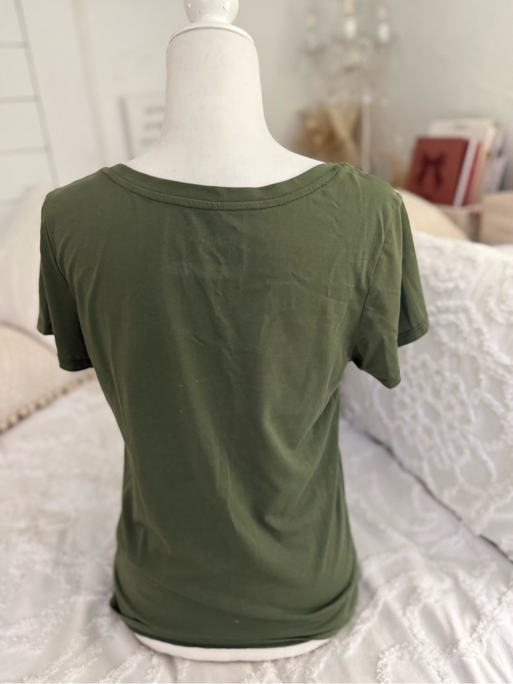 Quince Olive Green Scoop Neck Short Sleeve Top - Picture 8 of 10
